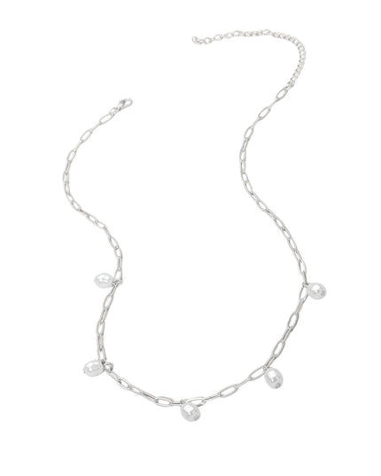 Minimal Pearl Bead Charm Station Paperclip Chain Necklace