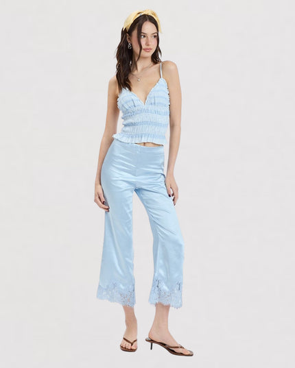 Lace Accent Ankle Length Satin Shine Pants