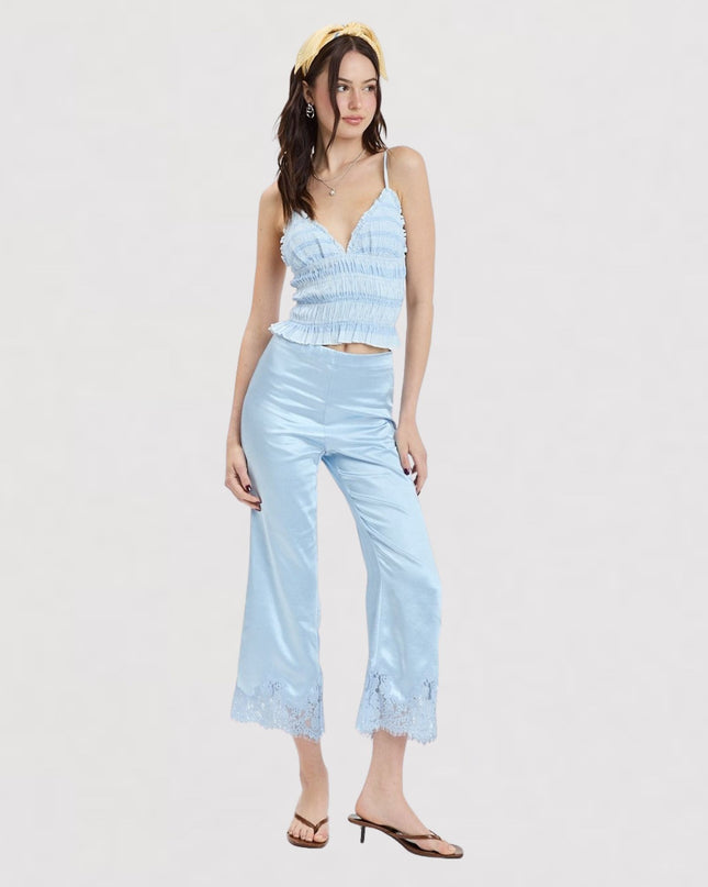 Lace Accent Ankle Length Satin Shine Pants