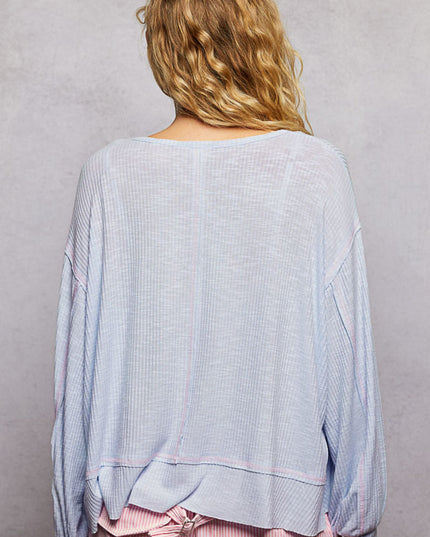 Round Neck Chest Pocket Long Sleeve Top