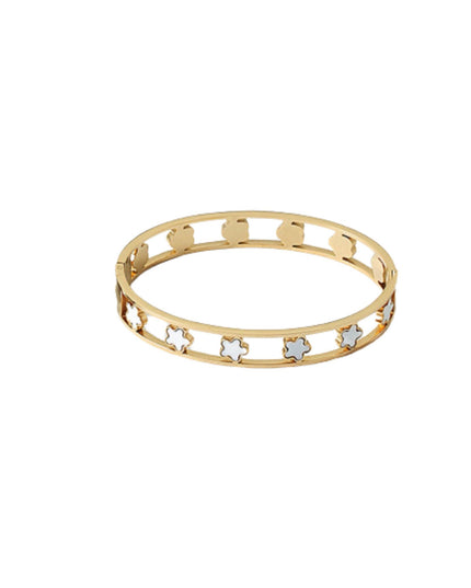 Spaced Cut Out Mother Of Pearl Starfish Double Bar Hinge Bangle