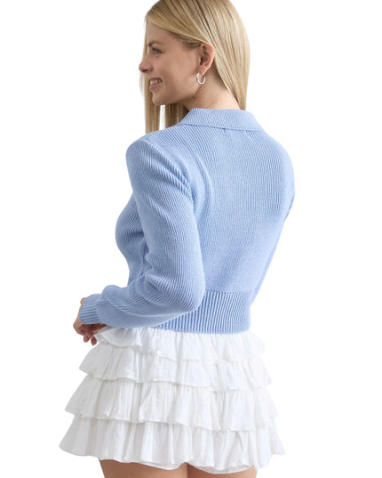 Collared Front Tie Cropped Cardigan Sweater