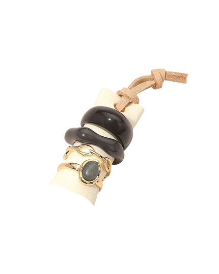 Bold Modern Gemstone Accented Stackable 4 Ring Set