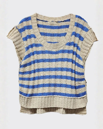 Striped Short Sleeve Lightweight Knit Sweater