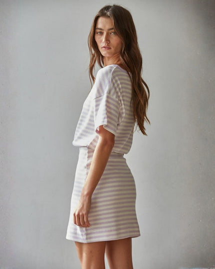 Marley Short Sleeve Ribbed Striped Mini Dress