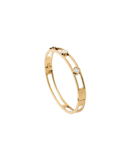 Triple Mother Of Pearl Clover Hinge Bangle Bracelet