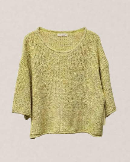 Crew Neck 3/4 Sleeve Solid Knit Top