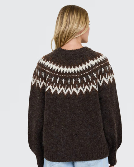 Fair Isle Yoke Crew Neck Sweater