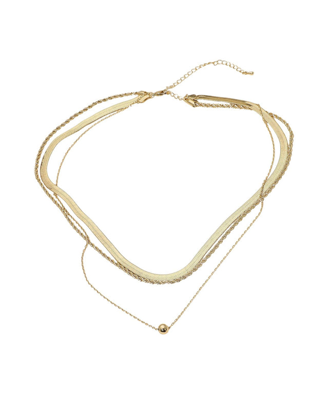Mini Ball Accent Herringbone Chain Layered Necklace