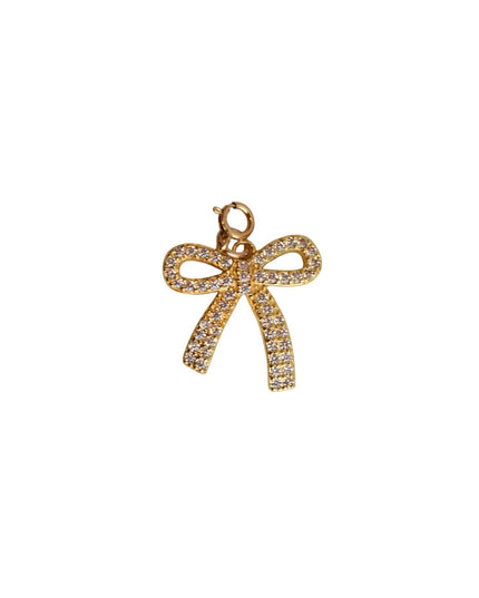 Pave Bow Crystal Stone Gold Metal Charm