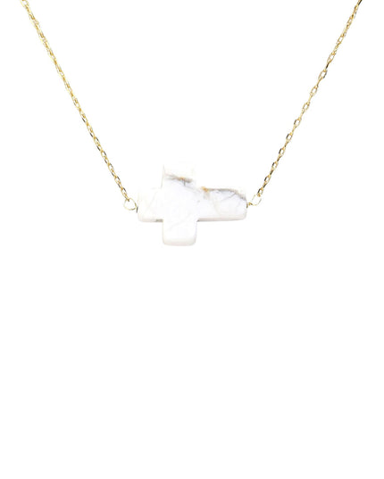Semi Precious Cross Stone Pendant Gold Chain Necklace