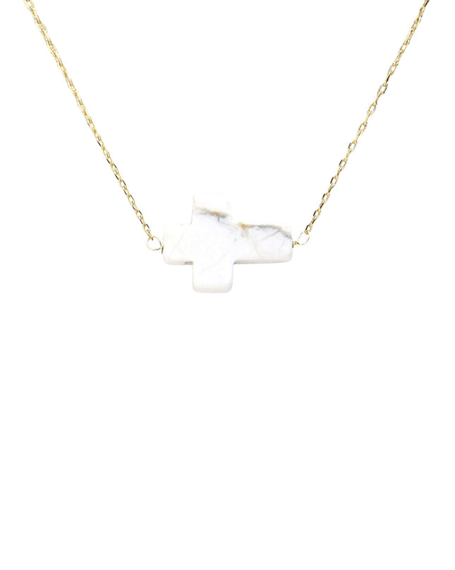 Semi Precious Cross Stone Pendant Gold Chain Necklace
