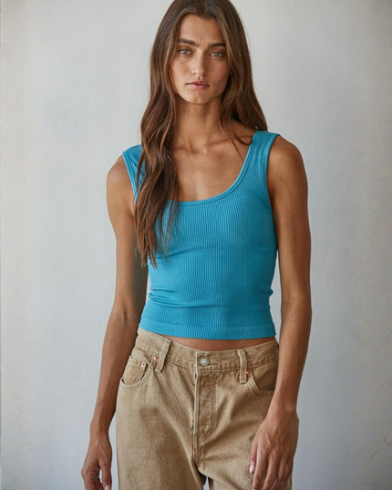 Padded Ribbed Fitted Tank Top