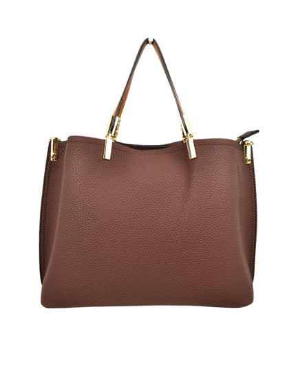 Gold Detailed & Brown Handled Textured Bag