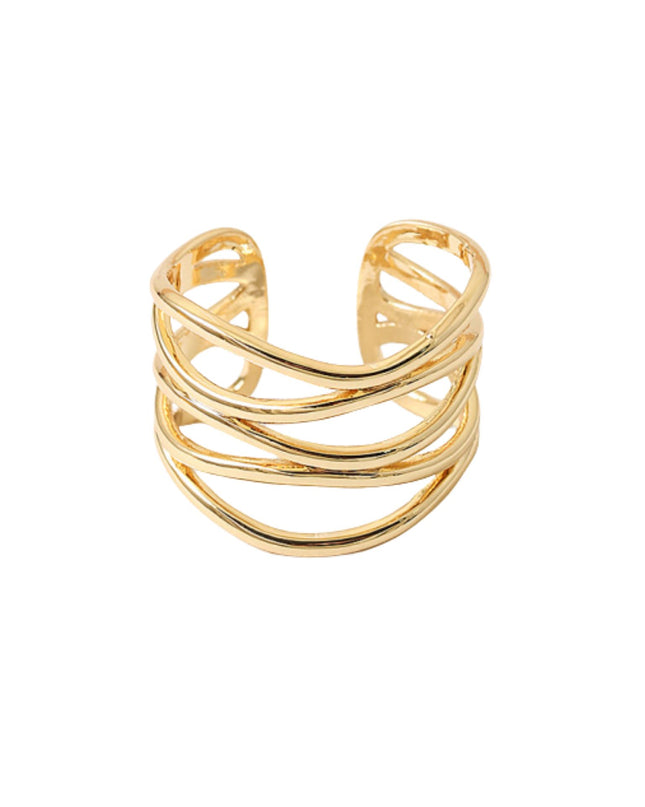 Geometric Lined Wide Cuff Ring