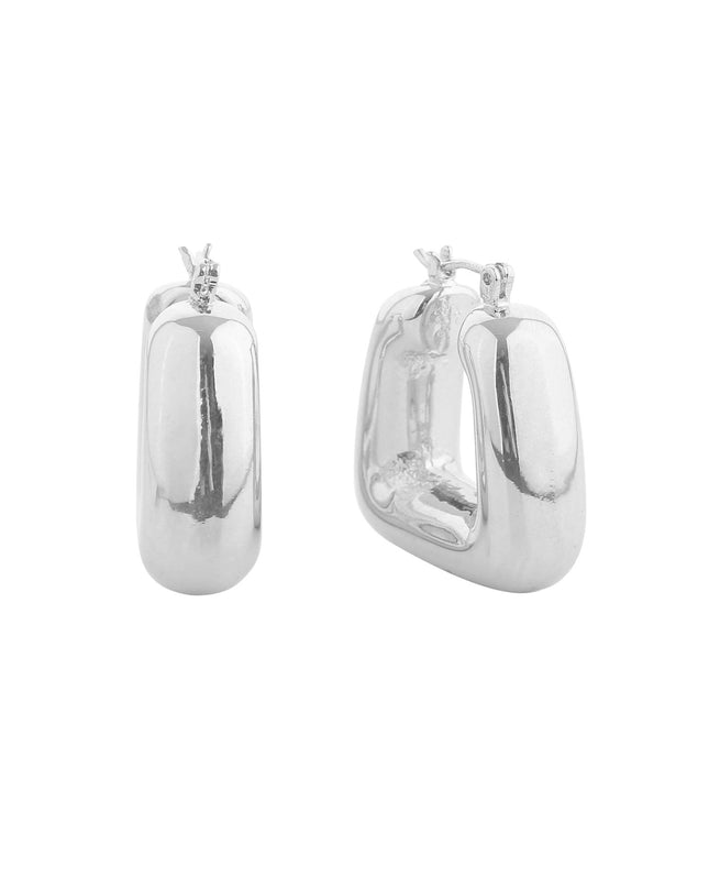 Puffed Square Pin Catch Hoop Earrings
