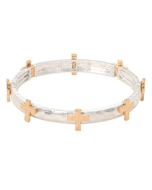 Spaced Cross Hammered Metal Stretch Bracelet