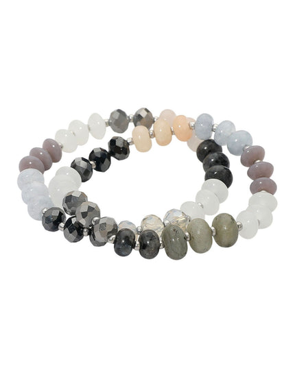 Faceted Pebble Beaded Stretch Multi Layered 2 Bracelet Set