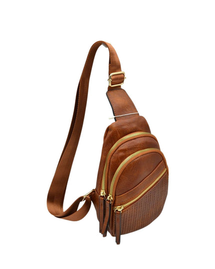 3 Zipper Vegan Leather Sling Bag