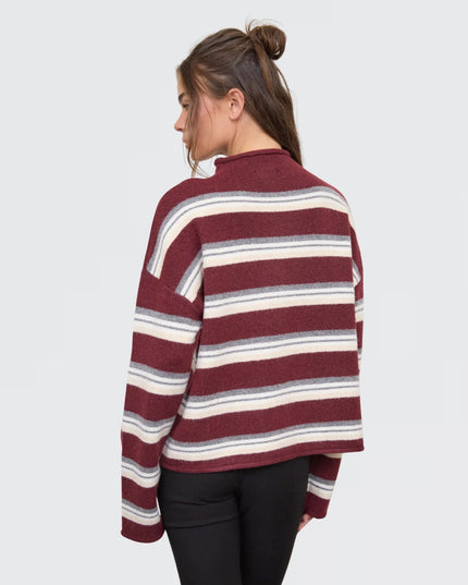Multi Color Strip Rolled Neck Cardigan Sweater