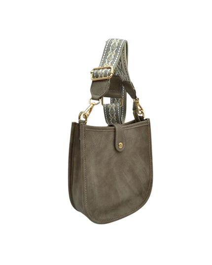 Stripe Strap Button Closure Messenger Bag