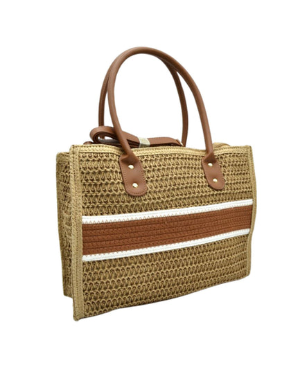 Middle Crochet Stripe Straw Shoulder Bag