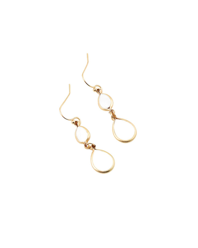 White Shell Oval Teardrop Link Droplet Earrings