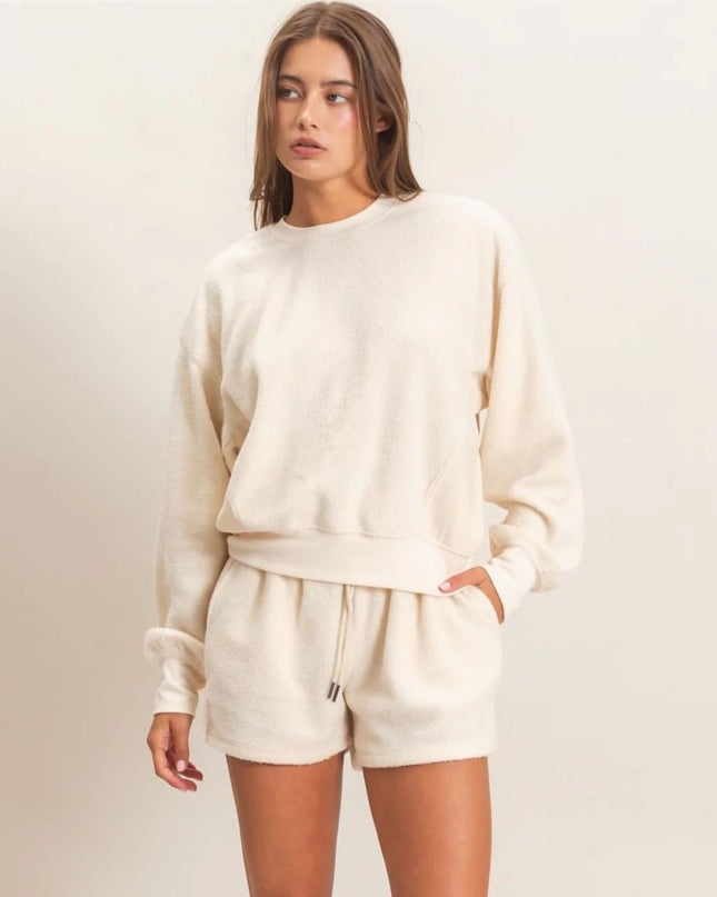 Contrast Side Panel Soft Cozy Crew Sweatshirt
