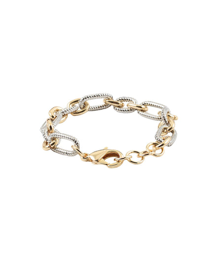 Two Tone Plain Twisted Oval Link Metal Bracelet