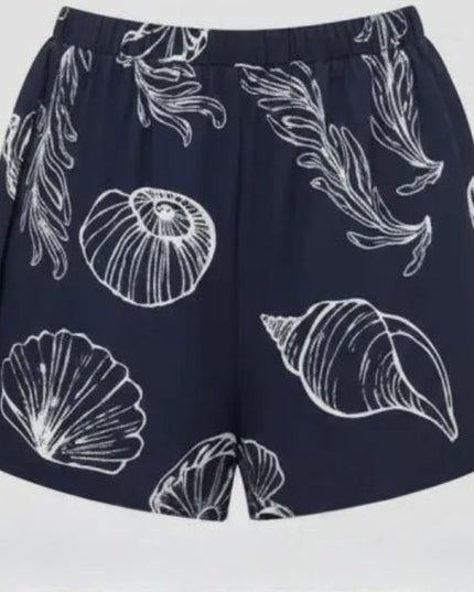 Sea Shell Printed Elastic Waist Shorts