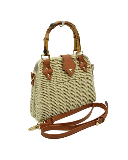 Bamboo Handle Straw Structure Bag