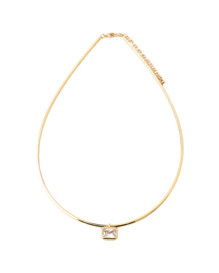 Rectangle Crystal Bezel Charm Omega Chain Choker Necklace