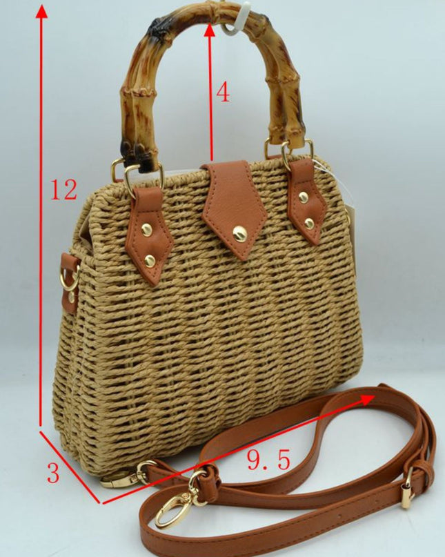 Bamboo Handle Straw Structure Bag