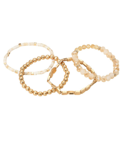 Metal Faceted Beaded Stretch Gold Layered Bracelets 4 Set