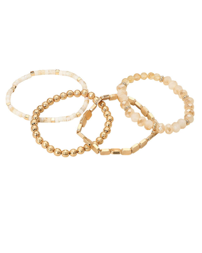 Metal Faceted Beaded Stretch Gold Layered Bracelets 4 Set