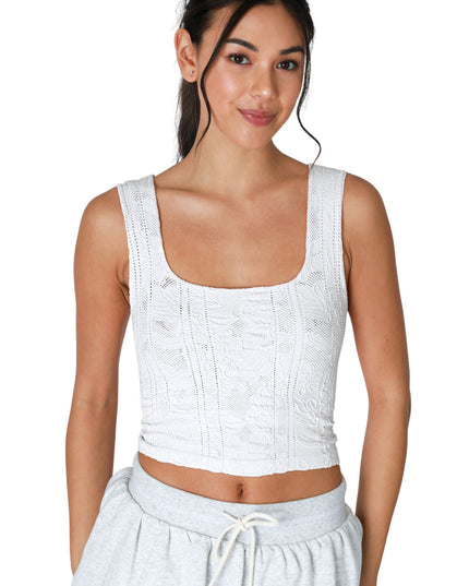 Double Lace Cropped Square Neck Tank Top