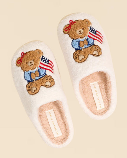 Star Spangled Bear Fuzzy Slippers