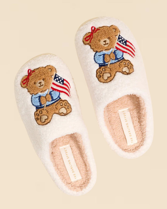 Star Spangled Bear Fuzzy Slippers