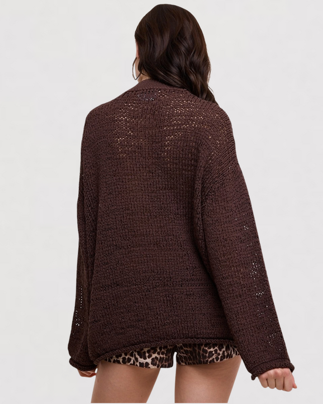 Loose Net Knit Crew Neck Sweater