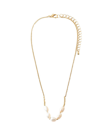 Metal Cube Bead 5 Oval Pearl Chain Necklace