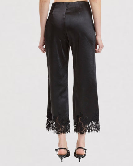Lace Accent Ankle Length Satin Shine Pants