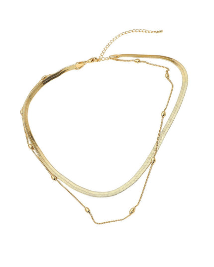 Oval Station Herringbone Chain Layered Necklace
