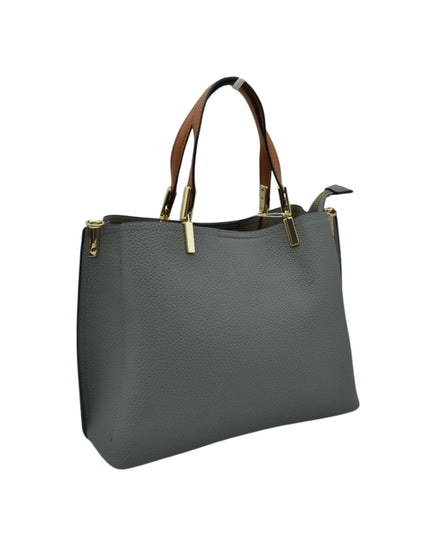 Gold Detailed & Brown Handled Textured Bag