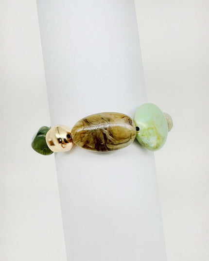Chunky Natural Stone Gold Bead Stretch Bracelet