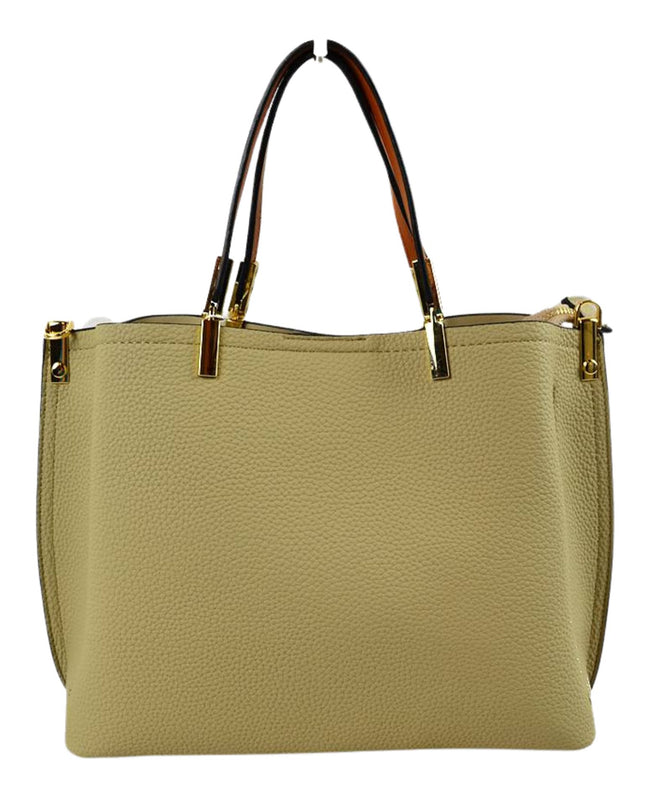 Gold Detailed & Brown Handled Textured Bag