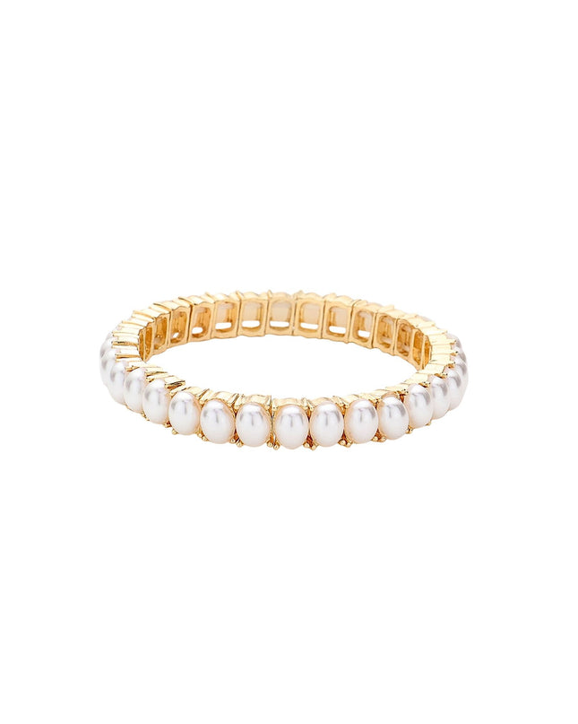 Oval Pearl Metal Stretch Bracelet