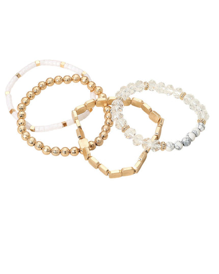 Metal Faceted Beaded Stretch Gold Layered Bracelets 4 Set