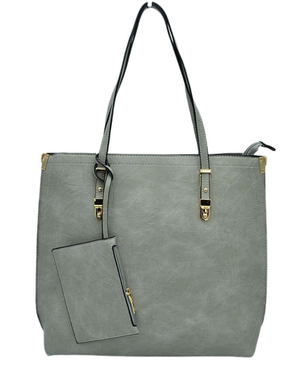 Large Tote With Gold Buckle Strap And Wristlet