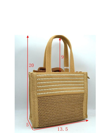 Square 2 Tone Straw Shoulder Bag
