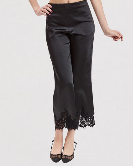 Lace Accent Ankle Length Satin Shine Pants